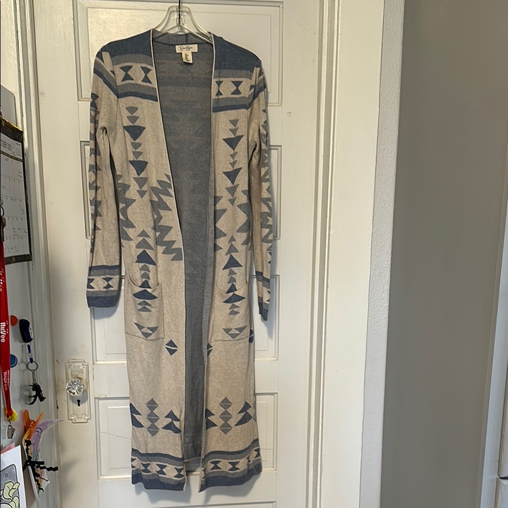 Jessica Simpson Beige and Blue Patterned Cardigan